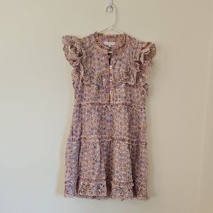 Floral Ruffle Dress in Purple and Cream